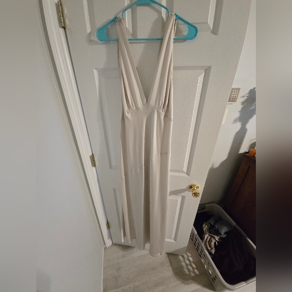Meshki Cream Back Cowl Dress